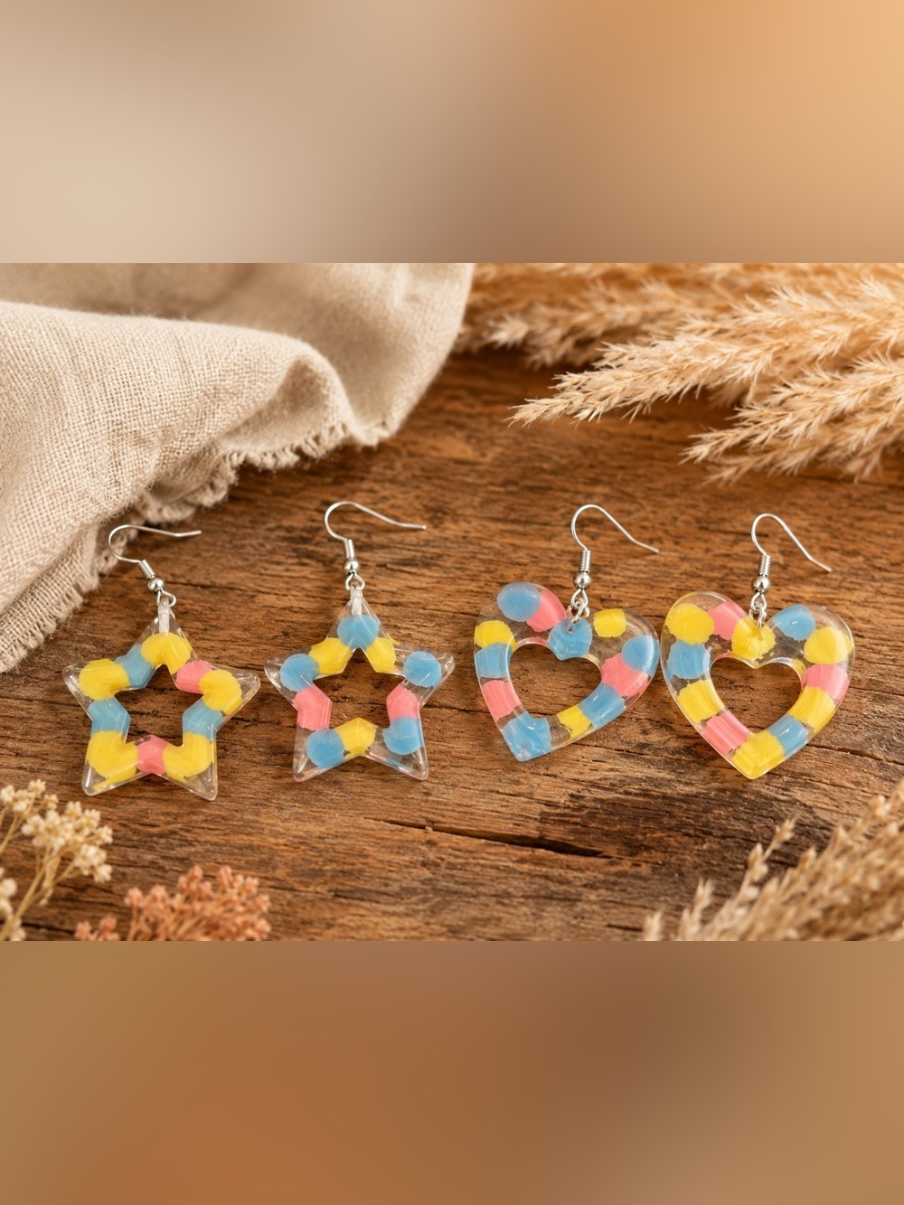 Dangel Earrings Heart & Star‎ Shaped Dangle Earrings